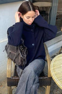 Lexa | Asymmetric Button Jacket – High Neck Long Sleeve Office Outerwear