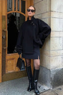 Lexa | Asymmetric Button Jacket – High Neck Long Sleeve Office Outerwear