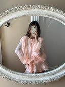 Lexi |  Sheer Pleated Mini – Round Neck Tie Long Sleeve Ruffle Hem Party Cocktail Dress