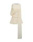Liana | Pleated Cape Mini Dress – Draped Wrap Waist Bubble Hem Cocktail Party Gown