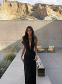 Lilith | Halter Neck Wrap Maxi – Deep V Cross Front Split Evening Summer Dress