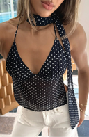 Lilly | Polka Dot Halter – Choker Neck Tie Deep V Cropped Going Out Party Top