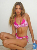 Lina | Striped Triangle Bikini Set – Halter Tie Side Summer Swimwear