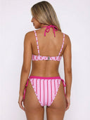 Lina | Striped Triangle Bikini Set – Halter Tie Side Summer Swimwear