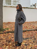 Linda | Belted High Neck Maxi Coat – Long Sleeve Button Front Outerwear