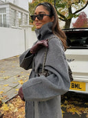Linda | Belted High Neck Maxi Coat – Long Sleeve Button Front Outerwear