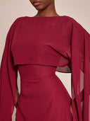 Linette | Cape Sleeve Mini Dress – Evening Boat Neck Sheer Draped Overlay