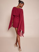 Linette | Cape Sleeve Mini Dress – Evening Boat Neck Sheer Draped Overlay