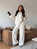 Lisette | Two Piece Sweat Set – Casual Half Zip Long Sleeve Wide Leg Pants