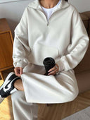 Lisette | Two Piece Sweat Set – Casual Half Zip Long Sleeve Wide Leg Pants