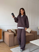 Lisette | Two Piece Sweat Set – Casual Half Zip Long Sleeve Wide Leg Pants