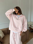 Lisette | Two Piece Sweat Set – Casual Half Zip Long Sleeve Wide Leg Pants