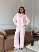 Lisette | Two Piece Sweat Set – Casual Half Zip Long Sleeve Wide Leg Pants