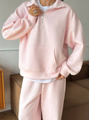 Lisette | Two Piece Sweat Set – Casual Half Zip Long Sleeve Wide Leg Pants