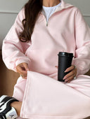 Lisette | Two Piece Sweat Set – Casual Half Zip Long Sleeve Wide Leg Pants