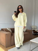 Lisette | Two Piece Sweat Set – Casual Half Zip Long Sleeve Wide Leg Pants
