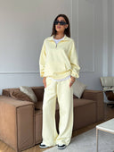 Lisette | Two Piece Sweat Set – Casual Half Zip Long Sleeve Wide Leg Pants