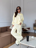 Lisette | Two Piece Sweat Set – Casual Half Zip Long Sleeve Wide Leg Pants