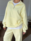 Lisette | Two Piece Sweat Set – Casual Half Zip Long Sleeve Wide Leg Pants
