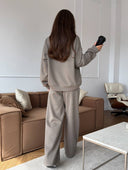 Lisette | Two Piece Sweat Set – Casual Half Zip Long Sleeve Wide Leg Pants