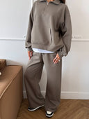 Lisette | Two Piece Sweat Set – Casual Half Zip Long Sleeve Wide Leg Pants
