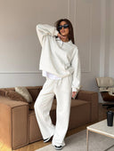 Lisette | Two Piece Sweat Set – Casual Half Zip Long Sleeve Wide Leg Pants