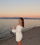 Liz | Knit Mini – Off Shoulder Long Sleeve Ruched Bodice Bodycon Beach Party Dress