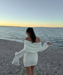 Liz | Knit Mini – Off Shoulder Long Sleeve Ruched Bodice Bodycon Beach Party Dress