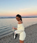 Liz | Knit Mini – Off Shoulder Long Sleeve Ruched Bodice Bodycon Beach Party Dress