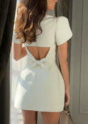 Lizzy | Structured Mini – High Neck Flutter Sleeve A-Line Cocktail Dress