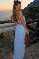 Lola | Two Piece Maxi Set – Halter Neck Cowl Drape Cut-Out Backless Summer