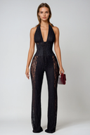 Lorelei | Lace Jumpsuit – Halter Neck Deep V Lace-Up Corset Waist Going Out Jumpsuit