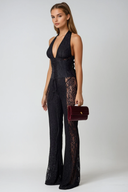 Lorelei | Lace Jumpsuit – Halter Neck Deep V Lace-Up Corset Waist Going Out Jumpsuit