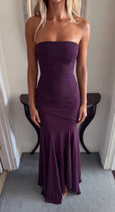 Lowenna | Formal Solid Maxi Dress – Wedding Guest Strapless Fitted Flared Hem