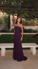 Lowenna | Formal Solid Maxi Dress – Wedding Guest Strapless Fitted Flared Hem
