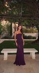 Lowenna | Formal Solid Maxi Dress – Wedding Guest Strapless Fitted Flared Hem