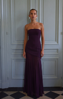 Lowenna | Formal Solid Maxi Dress – Wedding Guest Strapless Fitted Flared Hem