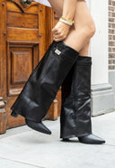 Lucille | Foldover Knee High Boots – Pointed Toe Side Zip Low Block Heel