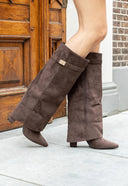 Lucille | Foldover Knee High Boots – Pointed Toe Side Zip Low Block Heel