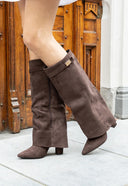 Lucille | Foldover Knee High Boots – Pointed Toe Side Zip Low Block Heel