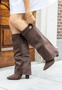 Lucille | Foldover Knee High Boots – Pointed Toe Side Zip Low Block Heel