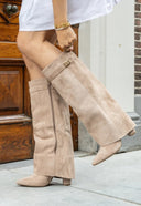 Lucille | Foldover Knee High Boots – Pointed Toe Side Zip Low Block Heel