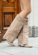 Lucille | Foldover Knee High Boots – Pointed Toe Side Zip Low Block Heel