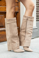 Lucille | Foldover Knee High Boots – Pointed Toe Side Zip Low Block Heel