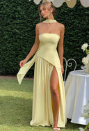 Lucinda | Maxi – Strapless Scarf Neck High Split Flowing Wedding Guest Dress