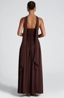 Lucinda | Maxi – Strapless Scarf Neck High Split Flowing Wedding Guest Dress