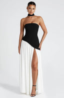 Lucinda | Maxi – Strapless Scarf Neck High Split Flowing Wedding Guest Dress