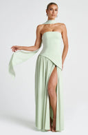 Lucinda | Maxi – Strapless Scarf Neck High Split Flowing Wedding Guest Dress
