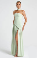 Lucinda | Maxi – Strapless Scarf Neck High Split Flowing Wedding Guest Dress