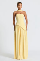 Lucinda | Maxi – Strapless Scarf Neck High Split Flowing Wedding Guest Dress
